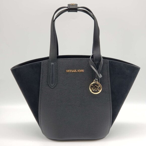 100% Authentic Michael Kors Portia Black Leather Tote Bag - Picture 1 of 11